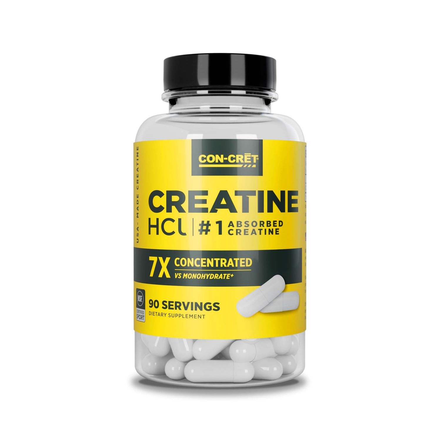 CON-CRET Creatine HCl Capsules | Muscle, Cognitive, Cellular Energy Support | No Bloating or Cramps | USA Made &amp; NSF Certified | Creatine Pills (90 ct)
