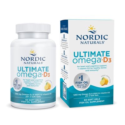 Nordic Naturals Ultimate Omega-D3, Lemon Flavor - 60 Soft Gels - 1280 mg Omega-3 + 1000 IU Vitamin D3 - Omega-3 Fish Oil - EPA &amp; DHA - Promotes Brain, Heart, Joint, &amp; Immune Health - 30 Servings