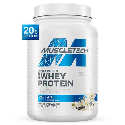Muscletech Grass-Fed Whey Protein Powder (Deluxe Vanilla, 1.8LB) - Whey Protein Smoothie &amp; Milk Shake Mix Supports Muscle Gain &amp; Recovery - 20g of Whey Protein for Women &amp; Men - Non-GMO &amp; Gluten-Free