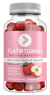 Flat Tummy Apple Cider Vinegar Gummies, 60 Count - ACV Gummies, Detox, Support Gut Health - Vegan-Friendly, Non-GMO - Beet and Pomegranate Superfood Powders, Vitamins B6, B9 &amp; B12