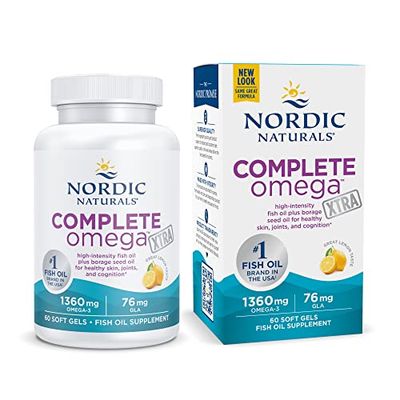 Nordic Naturals Complete Omega Xtra, Lemon - 60 Soft Gels - 1360 mg Omega-3 + 76 mg GLA - Healthy Skin, Joints &amp; Cognition - Non-GMO - 30 Servings