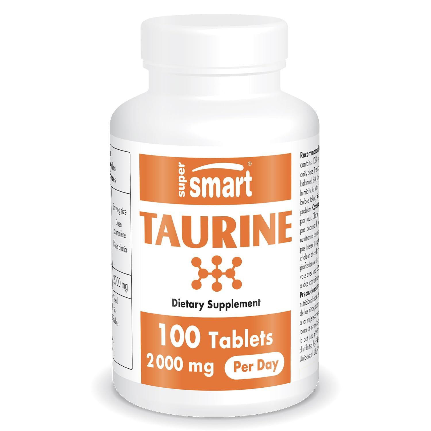Supersmart - Taurine Supplement 2000mg per Day (High Strength) - Amino Acid - Sport Nutrition | Non-GMO &amp; Gluten Free - 100 Tablets