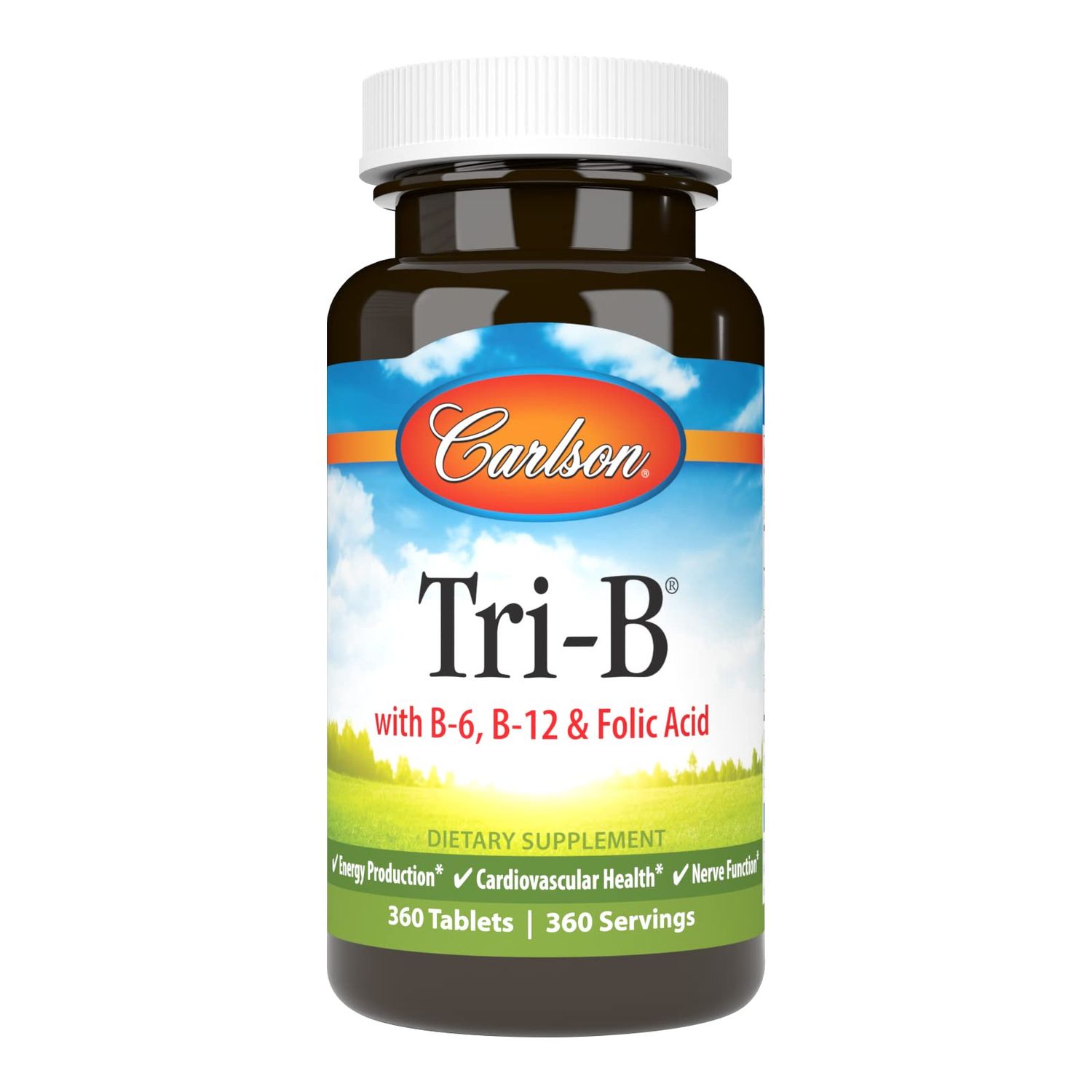 Carlson - Tri-B, Vitamin B Complex, 25 mg Vitamin B-6, 400 mcg Vitamin B-12, Folic Acid Energy Pills, Promote Cardiovascular Health, B Complex Vitamins, B12 Supplement, B Vitamin Complex, 360 Tablets