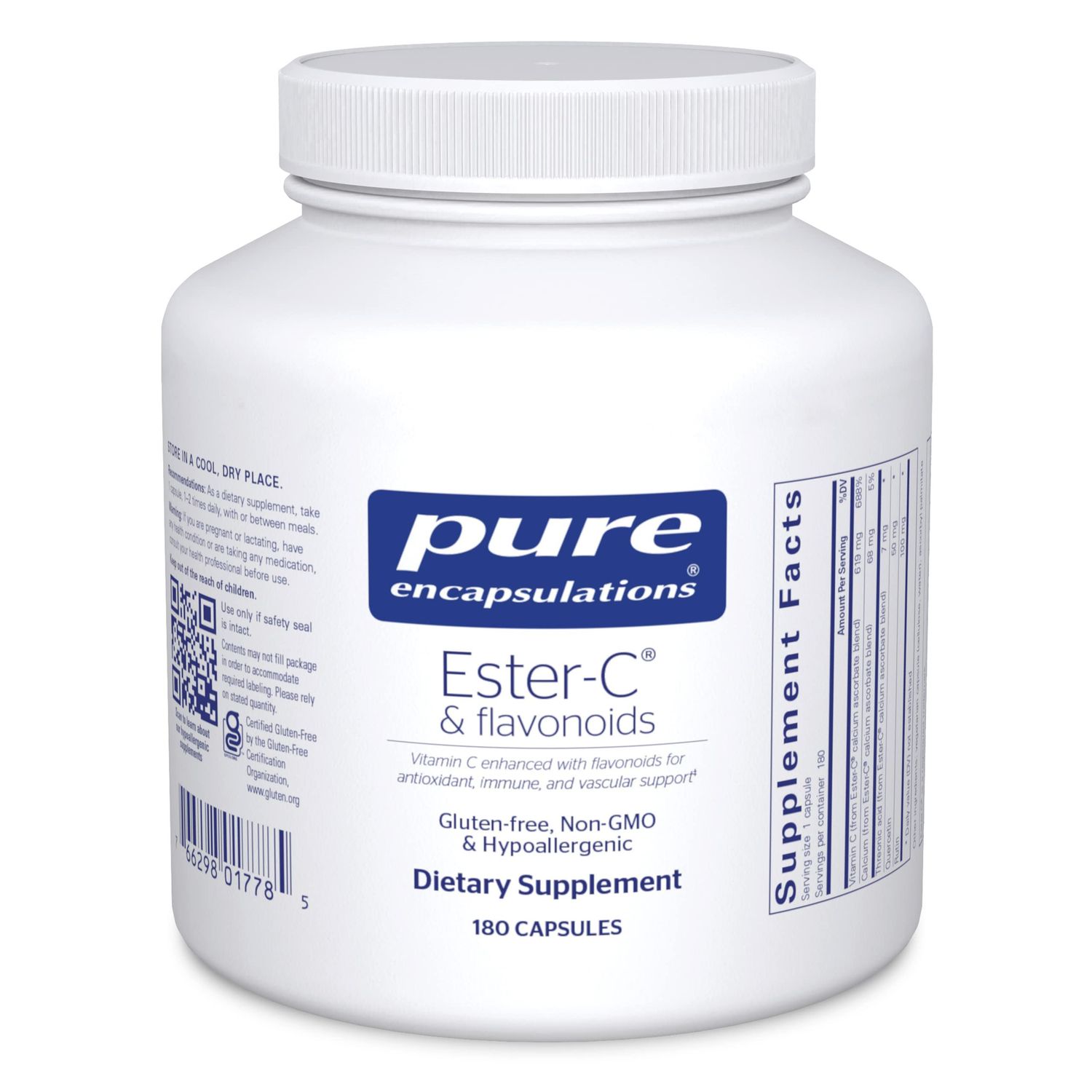 Pure Encapsulations Ester-C &amp; Flavonoids - Vitamin C Supplement for Antioxidants - Immune &amp; Vascular Support* with Calcium &amp; Rutin - Gentle on Digestion - Vegan &amp; Non-GMO - 180 Capsules