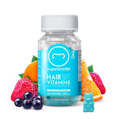Sugarbear Hair Vitamin Gummy 2 Month Supply Extra Strength Biotin 6000mcg, Growth for Men & Women, Vegan Vitamin B12, MSM, Inositol, Omega 3, Elderberry, Certified Kosher, Halal, Cruelty-Free