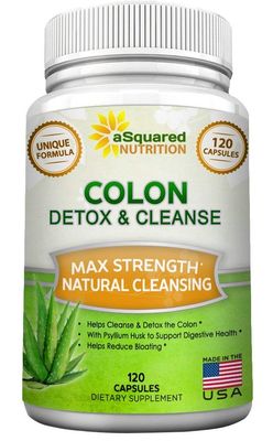 aSquared Nutrition Pure Colon Cleanse for Weight Loss - 120 Capsules, Max Strength, Natural Colon Detox Cleanser, Colon Cleansing Diet Supplement Blend for Digestive Health, Diet Pills for Men &amp; Women