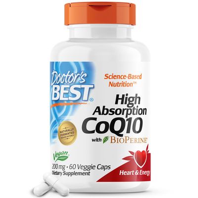 Doctor&#39;s Best High Absorption CoQ10 with BioPerine, Heart Health &amp; Energy Production, Naturally Fermented, Gluten Free, Vegan, 200 mg 60 Veggie Caps