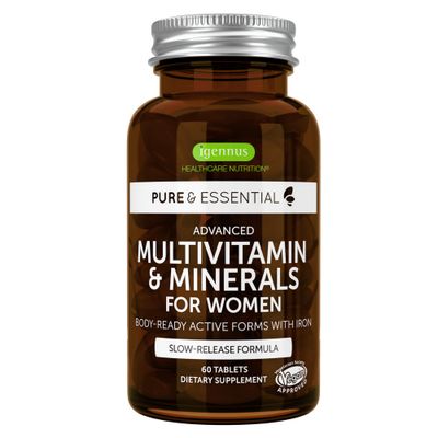 Methylated Women&#39;s Multivitamin, Methylated Folate for MTHFR, Clean Label &amp; Vegan, with Iron, Non-GMO, Sustained Release, 60 Tablets, by Igennus