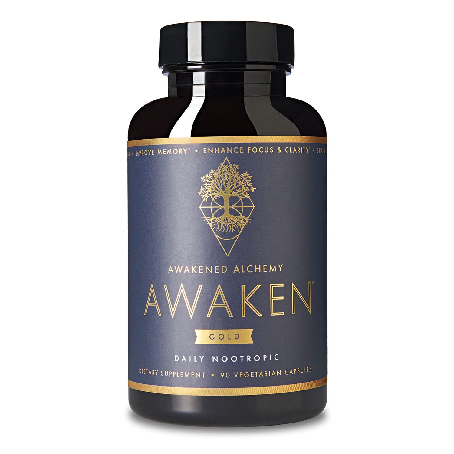 Awakened Alchemy Awaken Gold Premium Nootropic Supplement | Advanced Brain Nutrition | Improve Memory &amp; Learning | Enhance Focus &amp; Clarity | Intensify Drive | 11 Premium Ingredients | 45 Servings