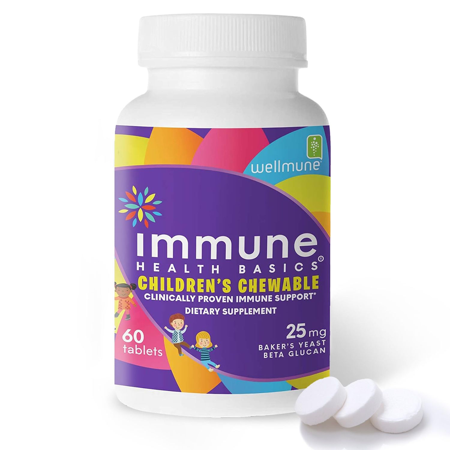 Immune Health Basics Children&#39;s Chewable Tablets, Wellmune Clinically Proven Highly Purified Beta Glucan Immunity Supplements for Children, Kids-Approved!