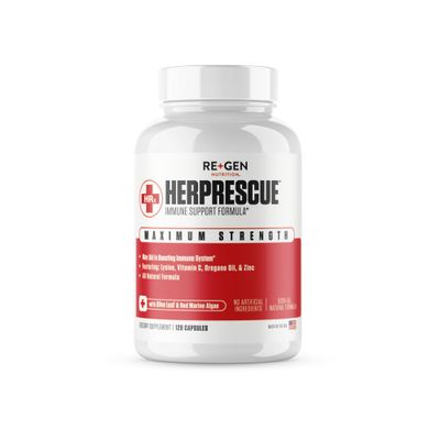Re+Gen Nutrition HERPRESCUE Outbreak Support Supplement, Cold Sore Care for Adults, Natural Capsules w/Zinc, Vitamin C, &amp; L lysine Amino Acid for Immune Health, 120 Capsules