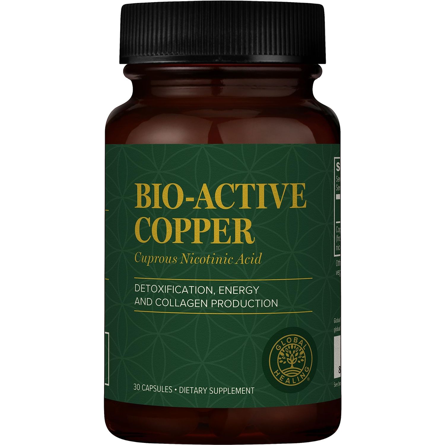 Global Healing Bio-Active Copper Supplement Cu1 - Cuprous Nicotinic Acid Helps Detox Body from Within - Supports Immune System &amp; Red Blood Cell - Niacin Vitamin B3 Chelated Copper - 30 Capsules