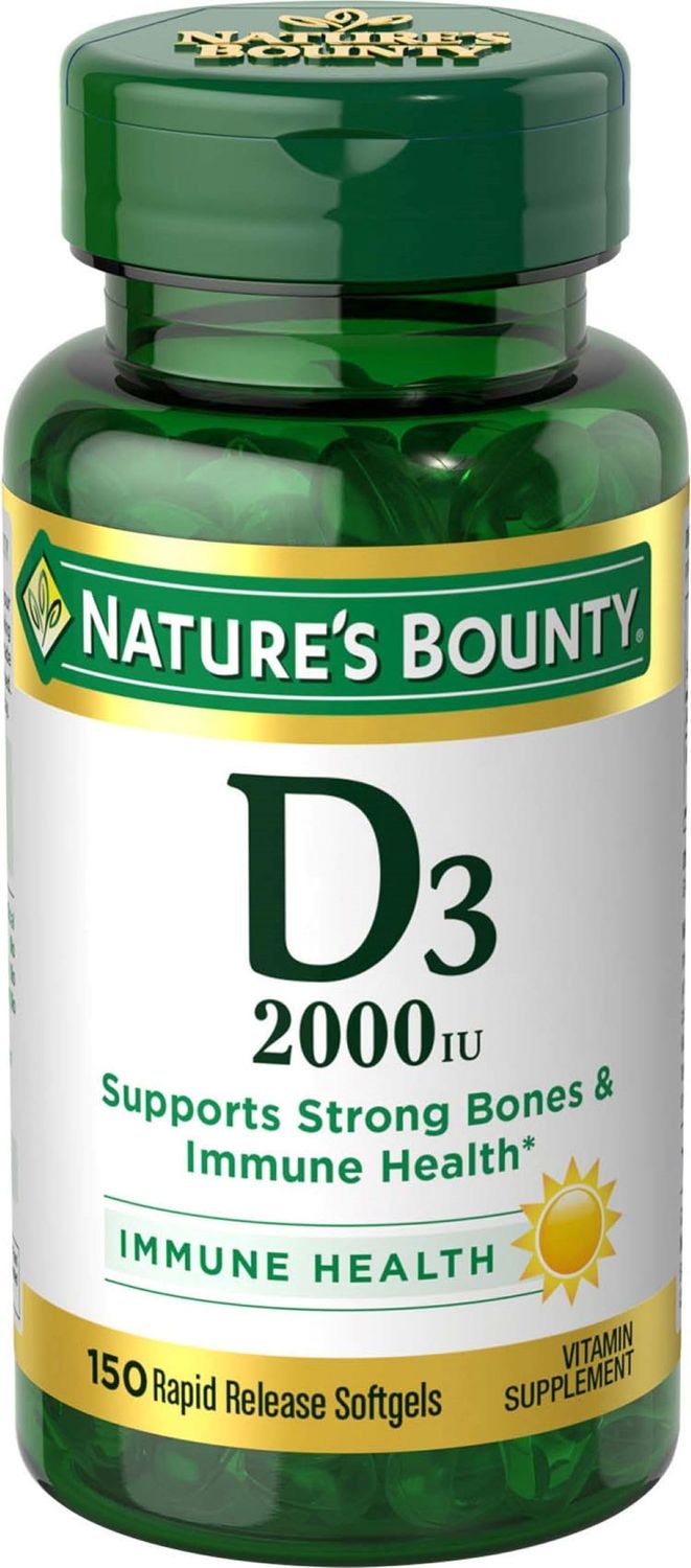 Nature&#39;s Bounty Vitamin D, Supports Immune Health &amp; Bone Health, 2000IU Vitamin D3, 150 Softgels