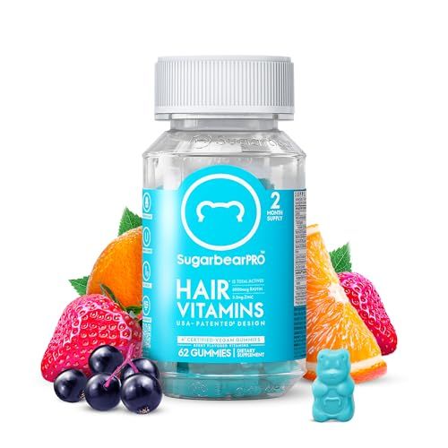 Sugarbear Hair Vitamin Gummy 2 Month Supply Extra Strength Biotin 6000mcg, Growth for Men &amp; Women, Vegan Vitamin B12, MSM, Inositol, Omega 3, Elderberry, Certified Kosher, Halal, Cruelty-Free