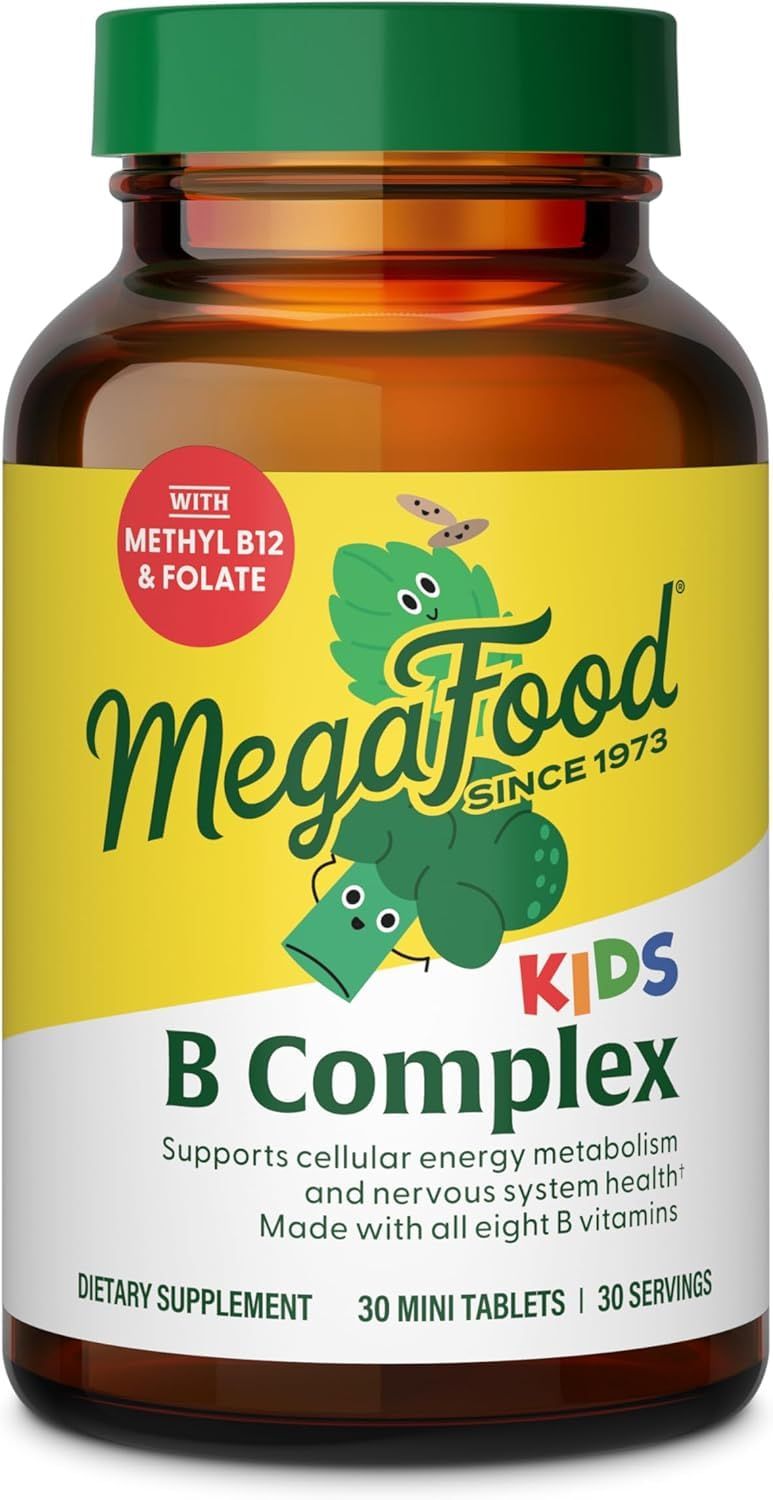 MegaFood Kids B Complex - B Complex Vitamin Supplement, 8 B Vitamins - Vitamin B6, Vitamin B12, Folate, Biotin &amp; More, Supports Cellular Energy Production, Vegetarian, Gluten Free - 30 Mini Tablets