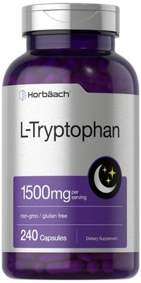 Horbach L Tryptophan 1500mg Capsules | 240 Count | Nighttime Formula | Non-GMO, Gluten Free Supplement