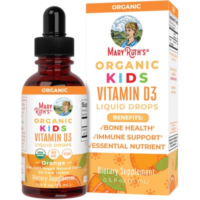 MaryRuth Organics USDA Organic Vitamin D3 Liquid Drops for Kids | 640 IU Vitamin D3 Per Serving | Kids Immune Support &amp; Bone Health Supplement | Formulated for Ages 4-13 | 0.5oz | 30 Servings