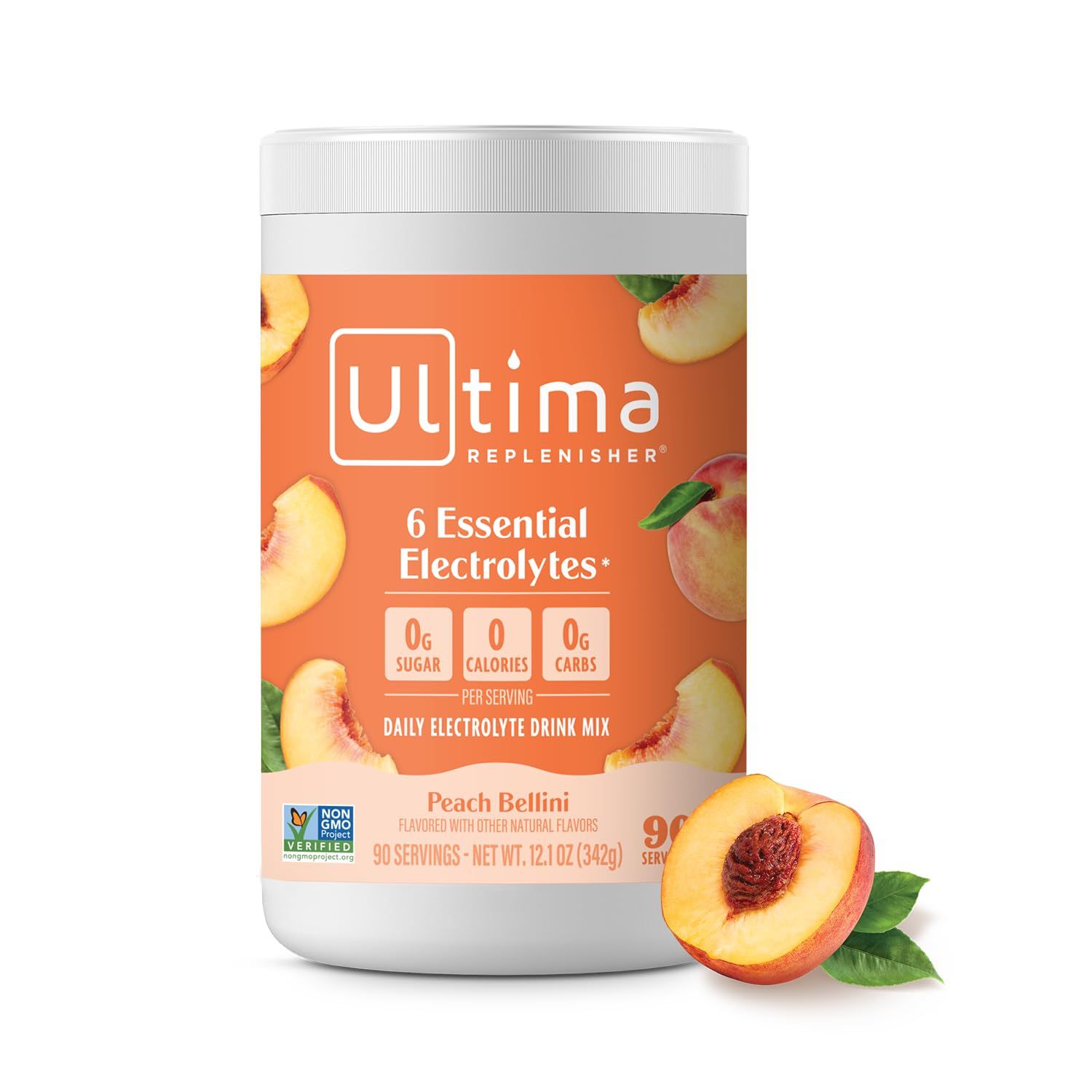 Ultima Replenisher Mocktini Electrolyte Drink Mix - Peach Bellini, 90 Servings - Hydration Powder with 6 Key Electrolytes &amp; Trace Minerals - Keto Friendly, Non- GMO &amp; Sugar-Free Electrolyte Powder