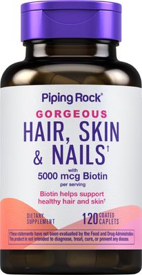 Piping Rock Hair Skin and Nails Vitamins | 120 Caplet Pills | with Collagen | 5000 mcg of Biotin | Non-GMO, Gluten Free Supplement