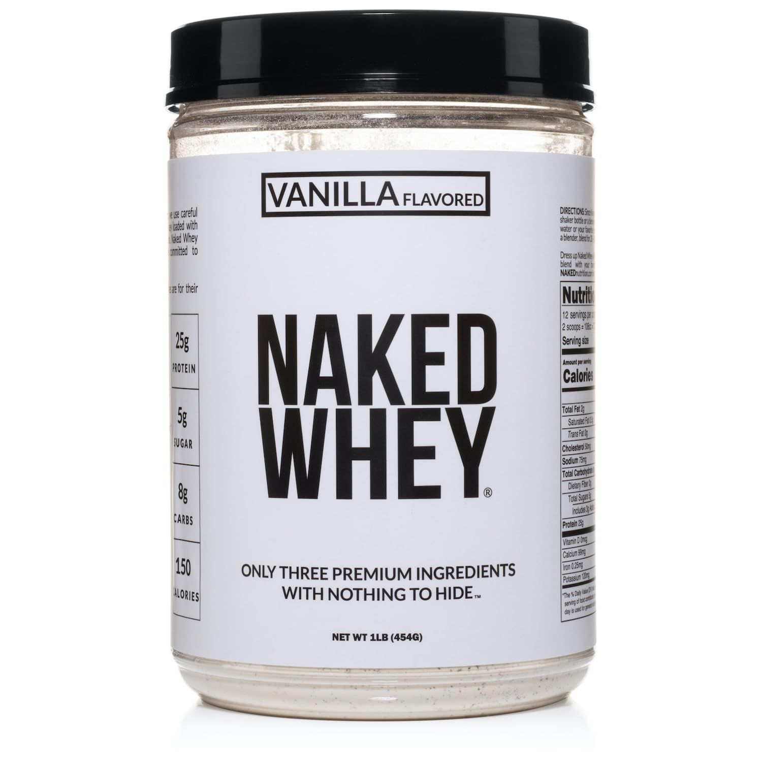Naked Vanilla Whey Protein 1Lb, Only 3 Ingredients, All Natural Grass Fed Whey Protein Powder + Vanilla + Coconut Sugar- GMO-Free, Soy Free, Gluten Free. Aid Muscle Growth, 12 Servings