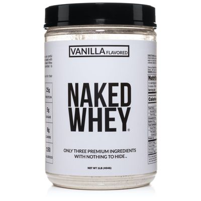 Naked Vanilla Whey Protein 1Lb, Only 3 Ingredients, All Natural Grass Fed Whey Protein Powder + Vanilla + Coconut Sugar- GMO-Free, Soy Free, Gluten Free. Aid Muscle Growth, 12 Servings