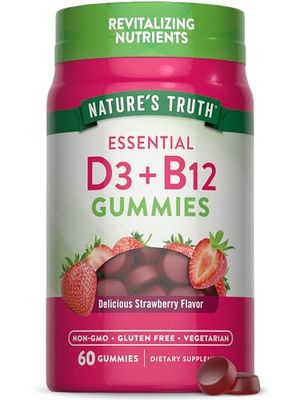 Nature&#39;s Truth Vitamin D3 and B12 Gummies | 60 Count | Strawberry Flavor | Vegetarian, Non-GMO &amp; Gluten Free Supplement