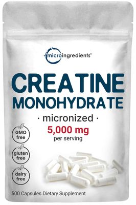 Creatine Monohydrate 5,000mg, 500 Capsules | Pure Creatine Pills - Micronized + Unflavored Powder Source, Easy Absorption | Pre Workout &amp; Muscle Health Support | Keto, Non-GMO