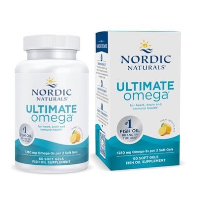 Nordic Naturals Ultimate Omega, Lemon Flavor - 60 Soft Gels - 1280 mg Omega-3 - High-Potency Omega-3 Fish Oil Supplement with EPA &amp; DHA - Promotes Brain &amp; Heart Health - Non-GMO - 30 Servings