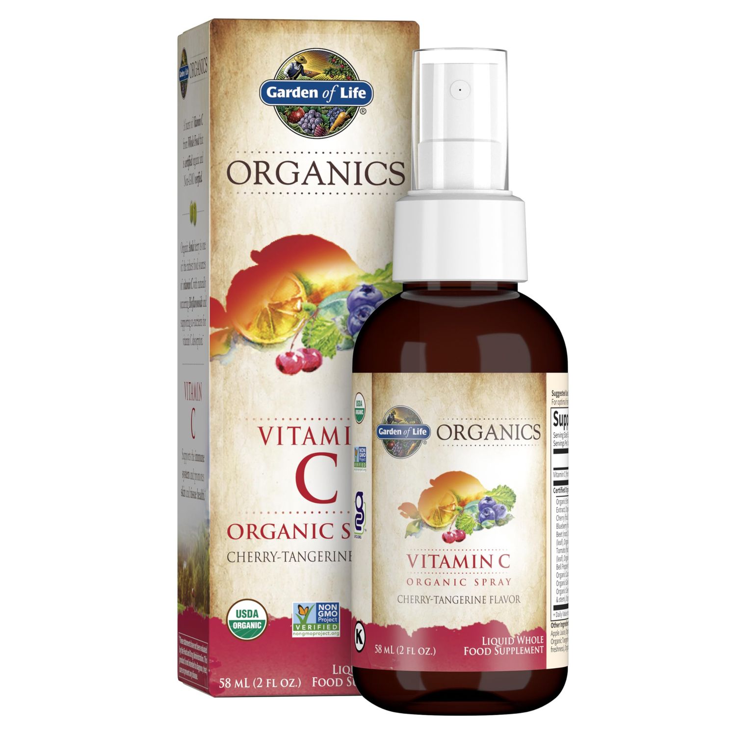 Garden of Life Organics Vitamin C for Kids and Adults, Organic Vitamin C Spray for Skin Health - Cherry Tangerine, Vitamin C Supplement Antioxidant for Immune Support, 2 fl oz Liquid Drops