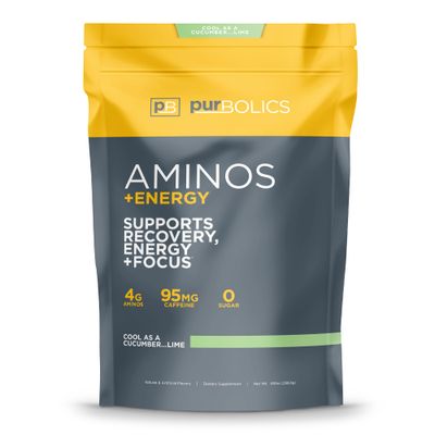 Purbolics Aminos + Energy | Supports Recovery, Energy &amp; Focus | 95mg of Caffeine, 0 Sugar &amp; 60 Servings (Cool As CucumberLime)