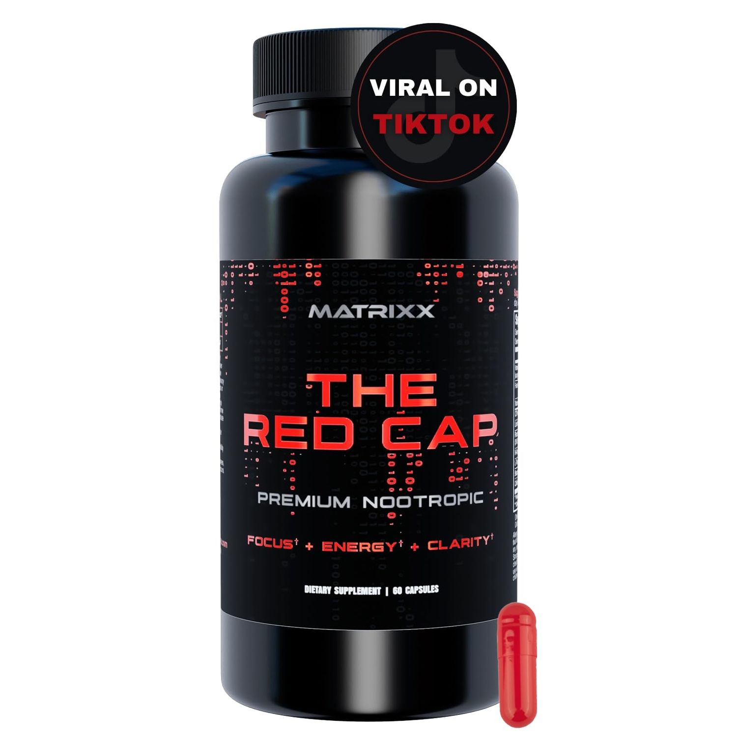 Matrixx The Red Cap 10-in-1 Nootropic Formula | Natural Focus, Energy, Clarity &amp; Productivity Supplement | Rhodiola, L-Theanine, Citicoline, Lions Mane Limitless Brain Booster Supplement Capsules