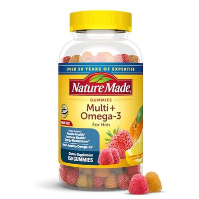 Nature Made Multivitamin for Him with Omega-3, Mens Multivitamins for Daily Nutritional Support, Multivitamin for Men, 150 Gummy Vitamins and Minerals, 75 Day Supply