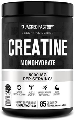 Jacked Factory Creatine Monohydrate Powder 425g - Creatine Supplement for Muscle Growth, Increased Strength, Enhanced Energy Output and Improved Athletic Performance 85 Servings, Unflavored