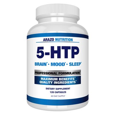 Arazo Nutrition 5-HTP 200 MG Plus Calcium for Mood, Sleep - Supports Calm and Relaxed Mood - 99% High Purity - 120 Capsules