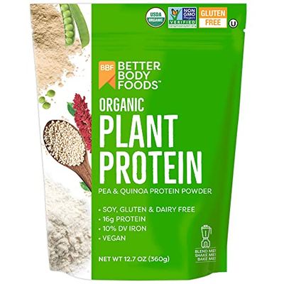 BetterBody Foods Organic Plant Based Protein Powder, 16g of Protein 24% DV, Vegan, Low Net Carbs, Gluten Free, Dairy Free, No Sugar Added, Soy Free, Non-GMO, 12.7 Ounces