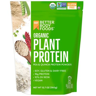 BetterBody Foods Organic Plant Based Protein Powder, 16g of Protein 24% DV, Vegan, Low Net Carbs, Gluten Free, Dairy Free, No Sugar Added, Soy Free, Non-GMO, 12.7 Ounces