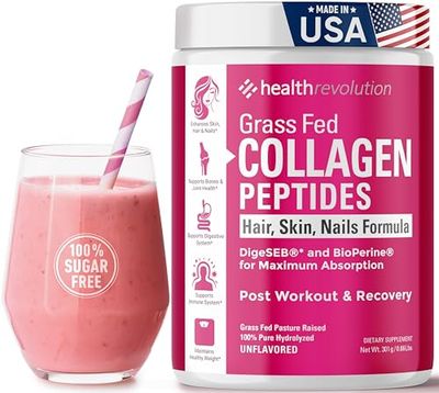 Hydrolyzed Collagen Peptides Powder - Skin, Hair, Nails &amp; Joint Support, Grass-Fed Collagen Enhanced with Probiotics &amp; Digestive Enzymes, Types I &amp; III - Non-GMO, Gluten-Free, Unflavored, 35 Servings