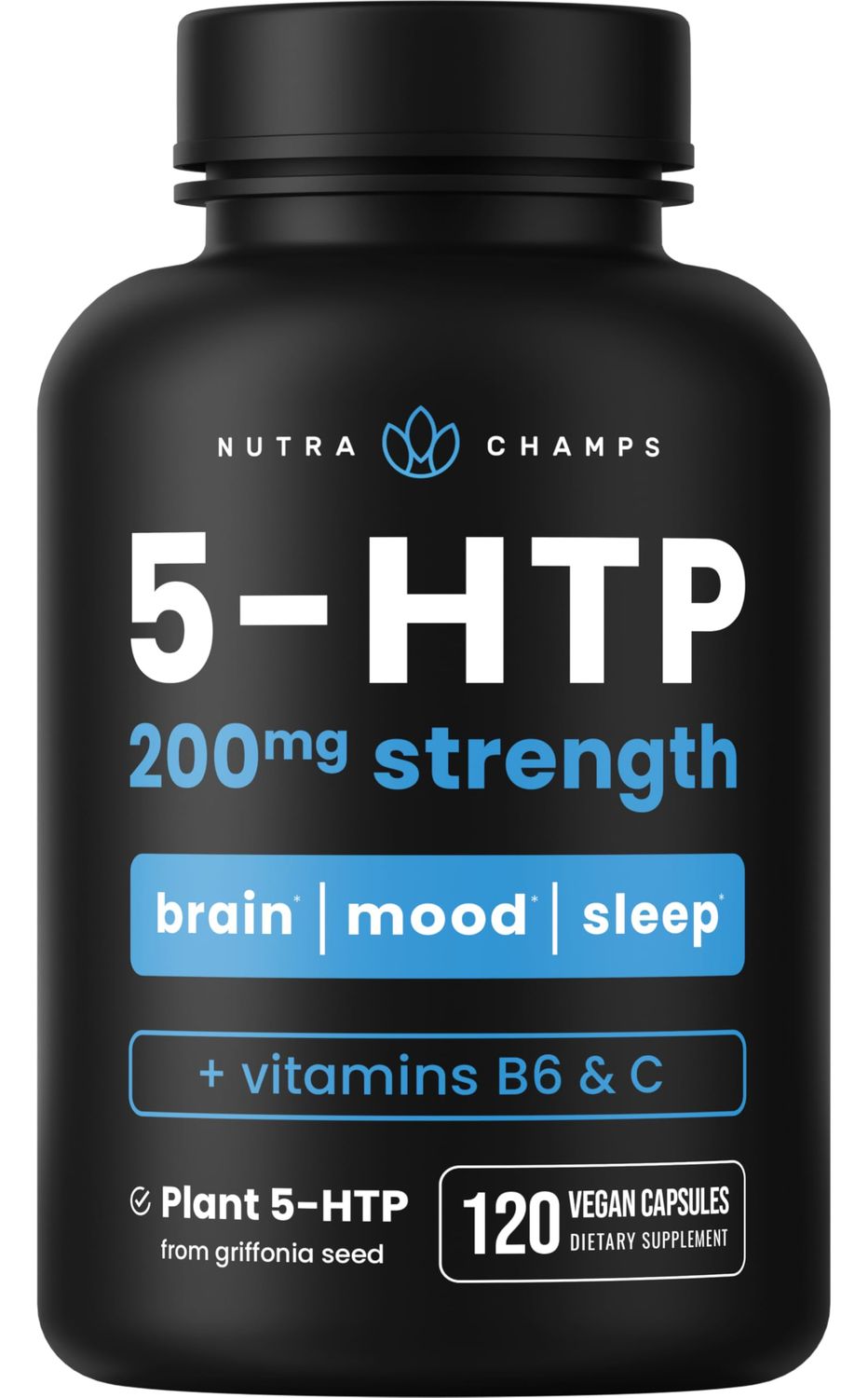 5-HTP 200mg | 120 Vegan Capsules | 5 HTP Supplement | Pure 5HTP 100mg Plus Co-Factors Vitamin B6 &amp; Vitamin C