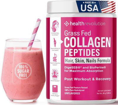 Hydrolyzed Collagen Peptides Powder - Skin, Hair, Nails &amp; Joint Support, Grass-Fed Collagen Enhanced with Probiotics &amp; Digestive Enzymes, Types I &amp; III - Non-GMO, Gluten-Free, Unflavored, 35 Servings