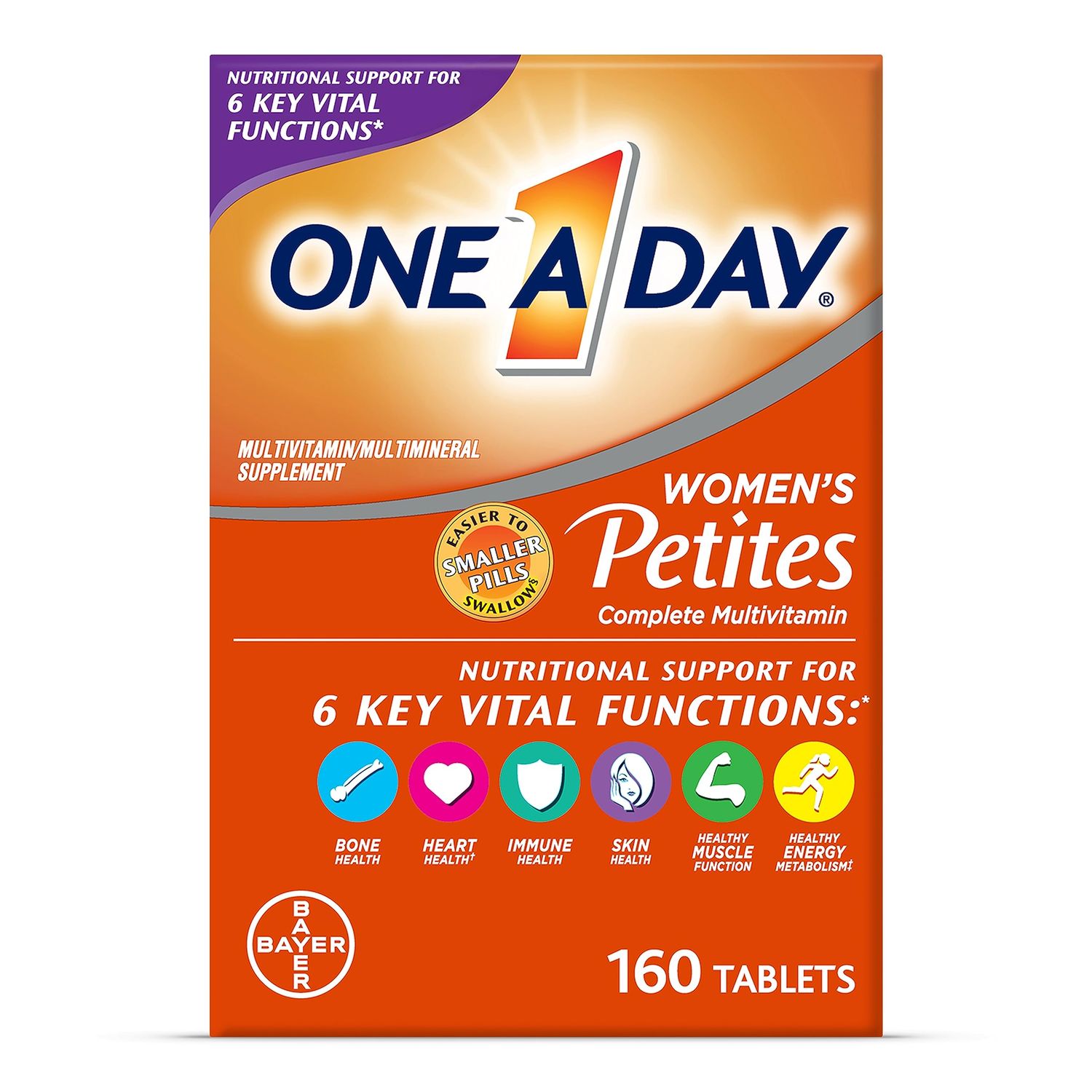 One A Day Womens Petites Multivitamin,Supplement with Vitamin A, C, D, E and Zinc for Immune Health Support, B Vitamins, Biotin, Folate (as folic acid) &amp; more,Tablet, 160 count