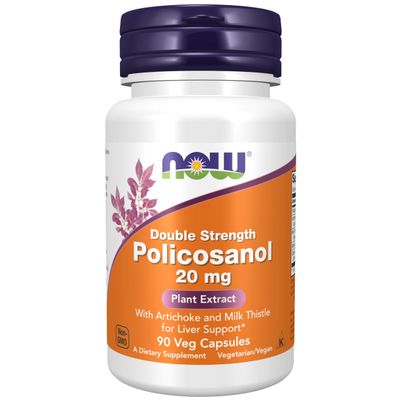 NOW Foods Supplements, Policosanol 20 mg, Double Strength, Blend of Long-Chain Fatty alcohols (LCFAs) Derived from Sugar Cane, 90 Veg Capsules