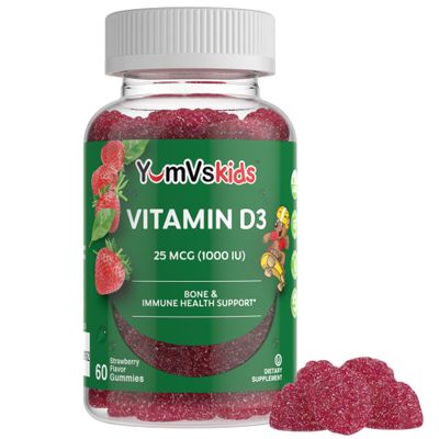 YUM-V&#39;s Chewable Vitamin D Gummies for Kids - Vitamin D 1000 IU - Vitamin D3 Gummies - Kids Vit D3 Dietary Supplements - Children&#39;s Vitamin D3 1000IU - Bone Health &amp; Immune Support (60 Count)