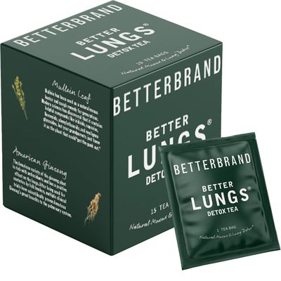 Betterbrand BetterLungs Detox Tea - 15 Herbal Tea Bags - Mullein Leaf, Ginseng, Elderberry, Ginger &amp; Thyme for Lung Cleanse, Congestion Relief, Mucus Detox - Caffeine Free
