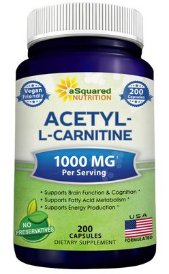 aSquared Nutrition Acetyl L-Carnitine 1000mg Max Strength - 200 Veggie Capsules - High Dosage Acetyl L Carnitine HCL (ALCAR) Supplement Pills to Support Pure Energy, Brain Function & Fatty Acid