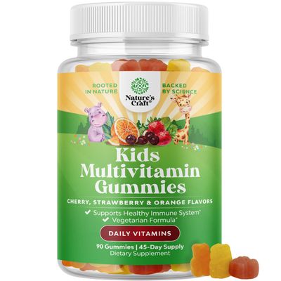 Plant Based Kids Multivitamin Gummies - Multivitamin for Kids Immunity Support Gummies with Vitamins A C D3 E B and Zinc Gelatin and Gluten Free Non-GMO Kids Vitamins Gummy Multivitamin Formula 90ct