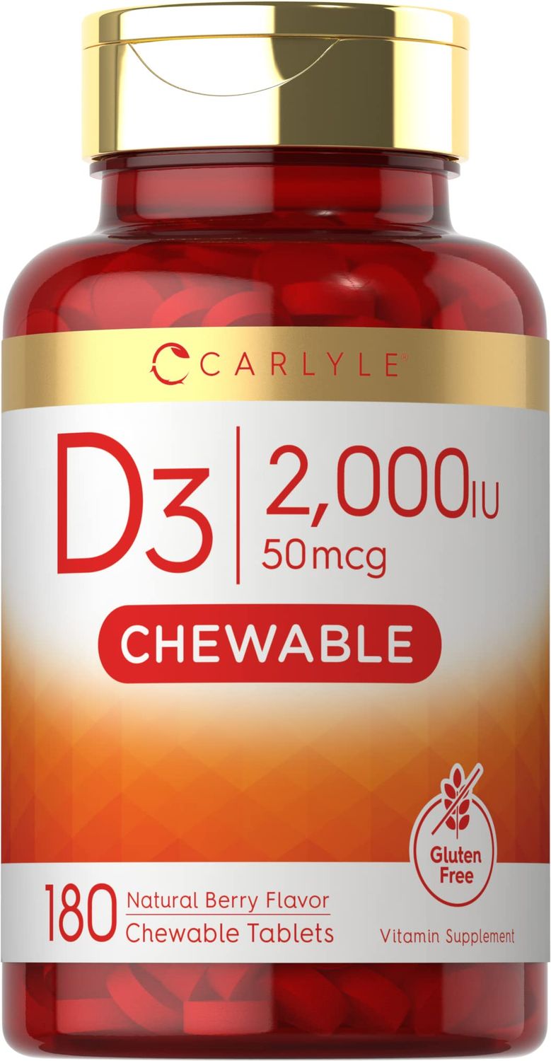Carlyle Chewable Vitamin D3 2000IU (50mcg) Tablets | 180 Count | Berry Flavor | Vegetarian, Non-GMO and Gluten Free
