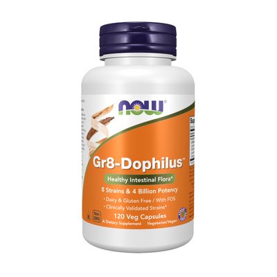 NOW Foods Supplements, Gr8-Dophiluswith 8 Strains &amp; 4 Billion Potency, Shelf Stable, 120 Veg Capsules