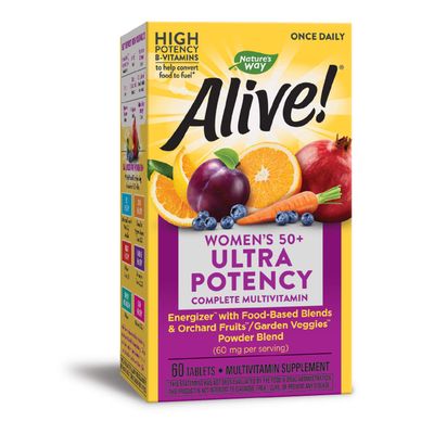 Nature&#39;s Way Alive! Once Daily Women&#39;s 50+ Multivitamin, Ultra Potency, Food-Based Blends (60 mg per serving), 60 Tablets