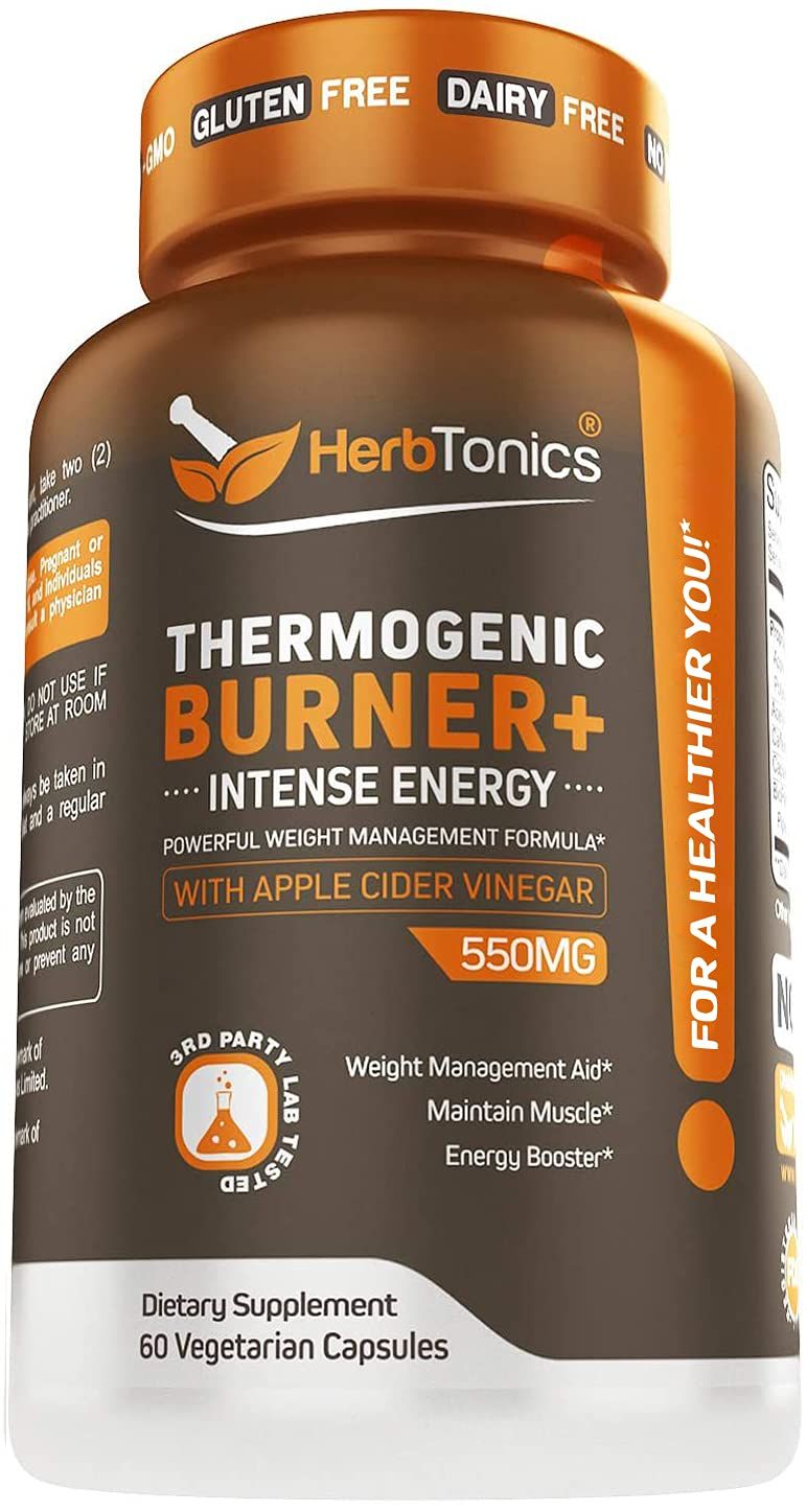 Herbtonics Thermogenic Supplement | Metabolic Health &amp; GLP-1 Support for Men &amp; Women | Clean Energy &amp; Mental Focus | ACV, Green Tea Extract &amp; Caffeine | 60 Veg Capsules