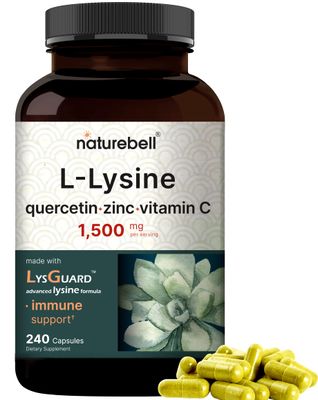 NatureBell L-Lysine 1,000mg Capsules + Quercetin 250mg with Vitamin C and Zinc, 240 Count | Free Form Amino Acids, L Lysine Complex | Immune Support, Lip &amp; Skin Health Supplement